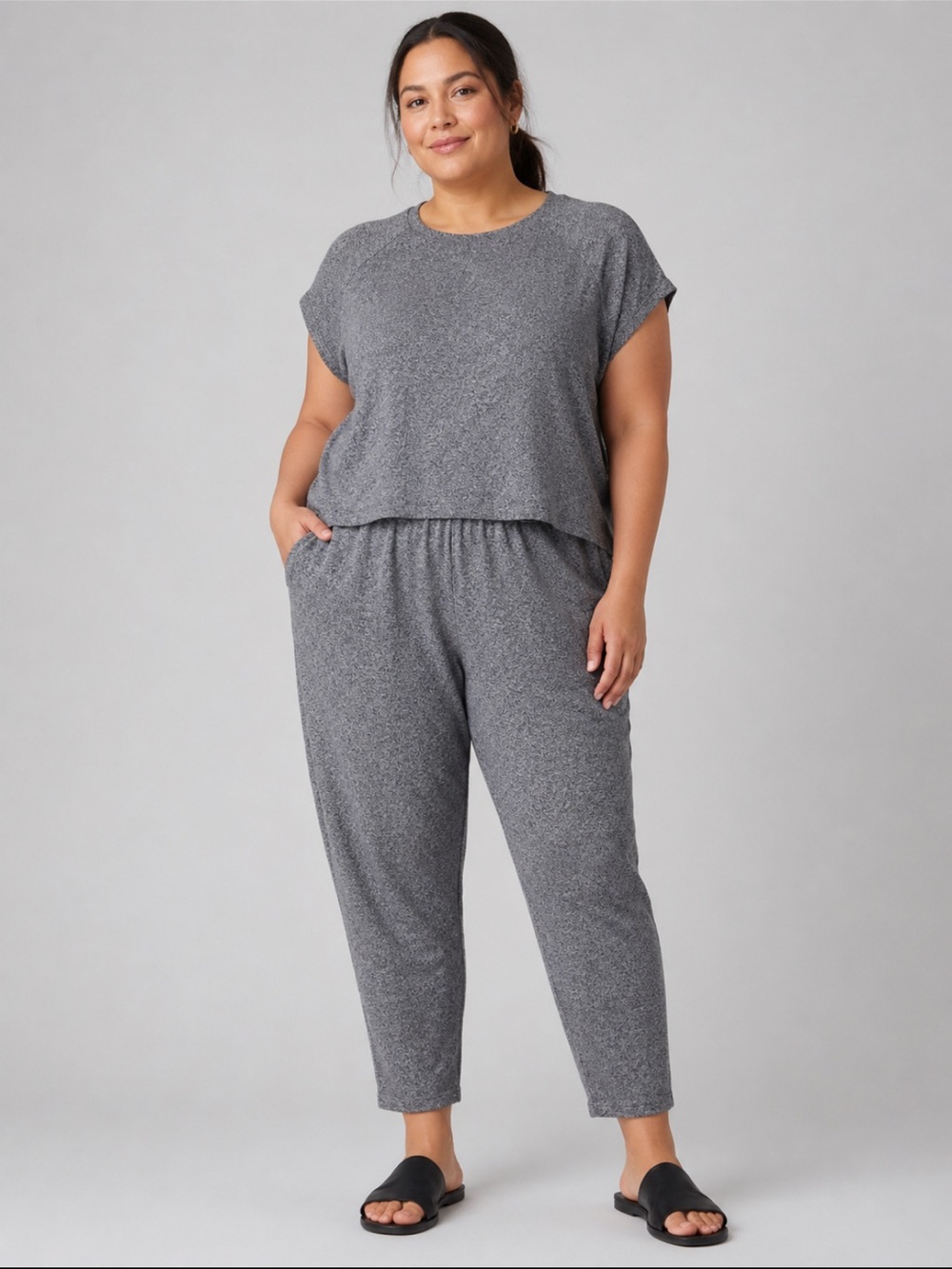 Eileen Fisher Set Cotton Hemp Melange Tapered Pant Heather grey size 1X
